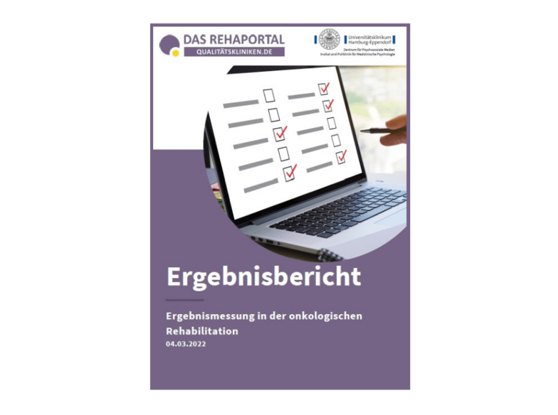 Titelseite vom Ergebnisbericht. Studie von Qualitätskliniken.de und dem Universitätsklinikum Hamburg-Eppendorf.