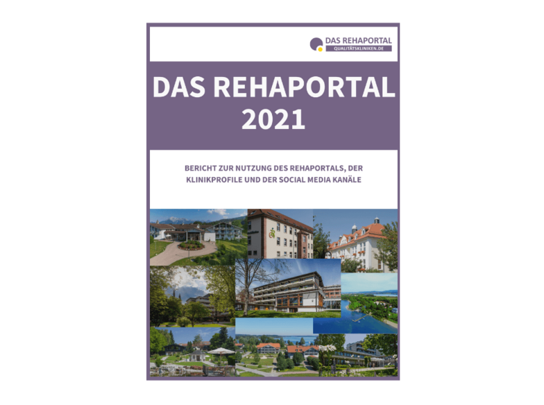 DAS REHAPORTAL Bericht 2021 | Titelbild: Bericht zur Nutzung des REHAPORTALS, der Klinikprofile und der Social Media Kanäle