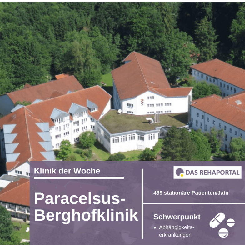 Außenansicht Paracelsus Berghofklinik mit Daten zu Patientenzahl und Fachbereiche.