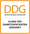 Logo Deutsche Diabetes Gesellschaft: Klinik für Diabetespatienten geeignet